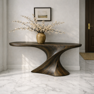 Handcrafted Modern Solid Wood Pedestal Base Console <b>Table</b> Natural Curved Durable Living Room Apartment Hotel Dining School Use - Product Image 1