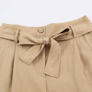 Shorts Bermuda taille haute pour femme, couleur unie, coton, nœud papillon, style décontracté, tissu respirant, coupe classique - Product Image 5
