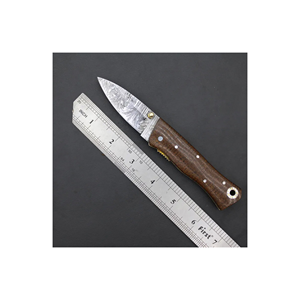 Couteau artisanal en acier Damas de PAK ENTERPRISES avec manche en bois brun, lame fixe, couteau de chasse, couteau de camping en plein air - Product Image 4