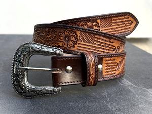 Ceinture pour homme en cuir de vachette de haute qualité, boucle carrée en cuivre, double couture, tressée, 35 mm, texture fine, usage quotidien décontracté - Product Image 2