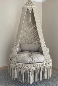 Columpio Colgante de Macramé de Algodón para Patio |   Columpio para que adultos y niños lean cómodamente libros |   Silla de Macramé - Product Image 2