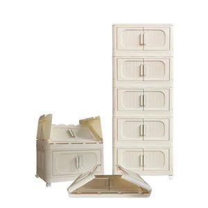 Armadio Pieghevole Laterale Bianco Crema da 50,00 Pollici con 5 Ripiani e Contenitori Pieghevoli Magnetici per Stoccaggio - Product Image 3
