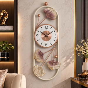 Horloge murale en or rose de luxe Falah International, sculpture murale en forme de feuille, horloge murale moderne à quartz, décoration intérieure, utilisation dans les hôtels, les halls et les chambres - Product Image 1