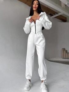 Nouvel ensemble décontracté deux pièces pour femme, style automne-hiver, couleur unie, avec capuche, respirant et écologique, streetwear - Product Image 1