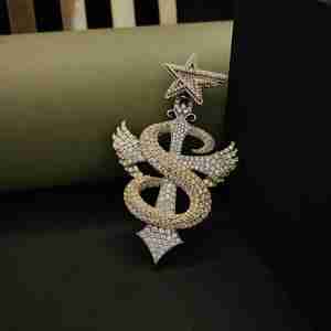 Colgante de cruz con letra S y estrella, personalizado, de acero inoxidable, chapado en platino cultivado en laboratorio, plata de ley, DOPE JEWELLS - Product Image 1