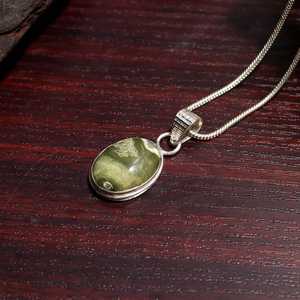 Vintage Engagement Natural Connemara Oval Marble Pendant Necklace 925 Sterling <b>Silver</b> Pendant Chain Handmade Gift for Women - Product Image 1