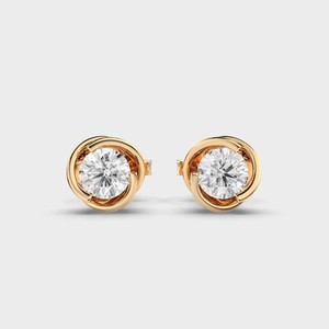 IGI Certified Round Lab Grown Diamond Stud <b>Earrings</b> 14K Rose/Yellow/White Gold Bezel Swirl Setting Solitaire Diamond <b>Earrings</b> - Product Image 1