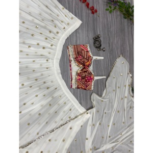 Diseñador Navratri vestidos de noche Lehenga Choli con borde de trabajo de encaje espejo de aluminio - Product Image 5