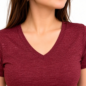 Camiseta de Algodón de Manga Corta con Cuello en V para Mujer, Color Sólido, Informal, Tejido Jersey, Transpirable, Corte Regular, para Todas las Temporadas - Product Image 5
