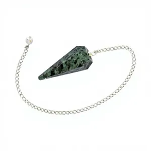 Pendentif en pierre naturelle de cristal de fleur, Reiki Feng Shui, avec chaîne couleur argent, pierre précieuse à facettes, pour la radiesthésie et la méditation, vente en gros - Product Image 2