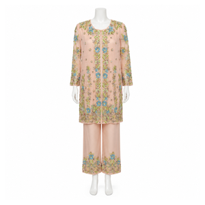 Peach Floral Embroidered Pakistani Salwar Suit for Women Premium Festive Kurta Set with Straight Pants Wedding Party Wear Ethnic - Product Image 1