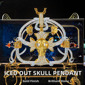 Colgante de cruz de calavera de moissanita, collar de hip hop con incrustaciones, chapado en oro, con apariencia de diamante, amuleto de calavera, joyería de lujo para hombres y mujeres - Product Image 2