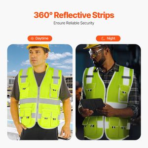 Gilet di Sicurezza Giallo Alta Visibilità con 10 Tasche, Strisce Riflettenti ANSI Classe 3 e Chiusura Frontale con Cerniera - Product Image 2