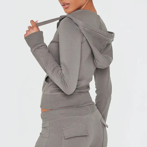 Conjunto Deportivo de 2 Piezas para Mujer, 100% Algodón, Gris Personalizado, 300 g/m², Sudadera con Cierre y Pantalones, Corte Ajustado, para Fitness y Running - Product Image 3