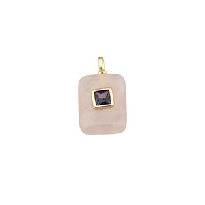 Rounded Rectangle Rose Quartz Pendant Gold Plated Bezel <b>Set</b> <b>Square</b> Zircon Charm Handmade Jewelry Charm Wholesale - Product Image 1