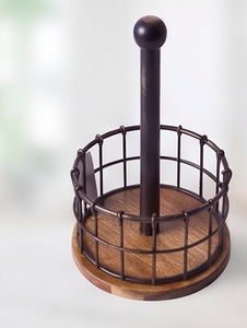 Latest Design Wooden Base <b>Kitchen</b> <b>Paper</b> Towel Holder Black Color Tabletop Freestanding Item For Bathroom Use And <b>Kitchen</b> Use - Product Image 1
