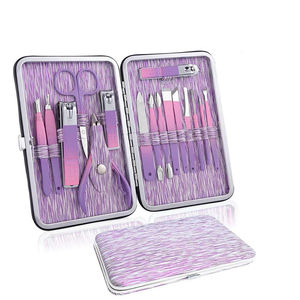 Professional 5 in 1 Stainless Steel <b>Nail</b> <b>Kit</b> with Clipper Cuticle Nipper Scissors File Tweezer Portable Manicure Set Case Purple - Product Image 4