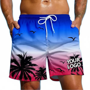 Shorts de plage décontractés vintage pour hommes, motif cocotier, maillot de bain ample d'été avec cordon de serrage, 100 % polyester, séchage rapide - Product Image 1