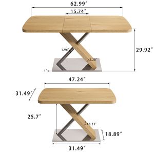 Mesa de Comedor de Madera Original de 47.25''/63'' con Base Metálica Retráctil para 4-6 Personas, Tubo de Acero Inoxidable en Color Madera - Product Image 4