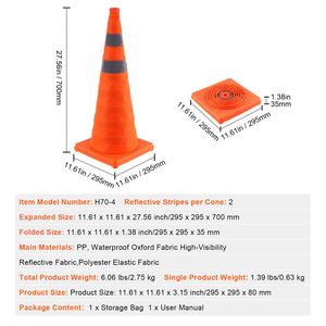 4 Pack 28 Inch Reflective Safety Cones Wide Base Construction Traffic Cones <b>Collapsible</b> <b>Storage</b> Bag Road Cone <b>Storage</b> Solution - Product Image 4
