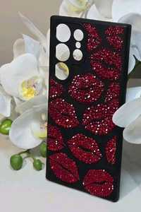 Schwarze Glasperlen-Verzierte Handyhülle mit Rotem Strass-Engel-Motiv Kuss-Lippen-Muster Rechteckig B H CRAFTS BH-1694 - Product Image 6