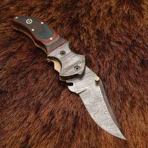 Pasha Enterprises Industrial Grade Damascus Steel Folding Pocket Knife <b>Multi</b>-functional Outdoor Sheet Handle Leather Sheath - Product Image 1