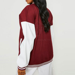 Street Style Women Letterman Jacket <b>Covered</b> <b>Button</b> Outerwear Soft Wool Blend Custom Design Bulk Supplier - Product Image 2