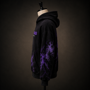 Sudadera con Capucha Negra Personalizada Premium para Hombre, con Estampado de Rayos Púrpura, Fabricante Mayorista, Alta Calidad, Talla Grande, Deportiva - Product Image 2