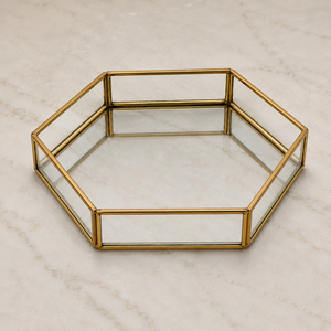 Modern Geometric Glass Storage <b>Tray</b> With Gold Frame For Living Room Decor - Product Image 2