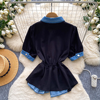 Blusas Casuales de Mezclilla de Manga Corta para Verano, Camisas Sólidas para Mujer, Tops Casuales para Dama, Ropa al por Mayor para Mujer