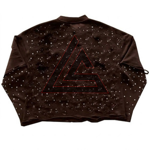 Oversized Streetwear Rhinestone Double Layer Long Sleeve Comfortable Fabric Casual <b>Pullover</b> <b>for</b> Modern Street Style <b>Men</b> - Product Image 4