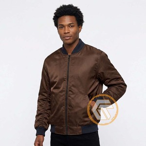 GREEK TREASURES Men's Brown Bomber <b>Jacket</b> Solid Color Stand Collar Casual Style Regular Fit 100% Silk <b>Canvas</b> Quick Dry - Product Image 1