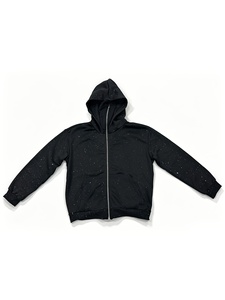Sudadera con capucha de algodón prémium con cremallera completa, diseño de águila con pedrería negra, estilo urbano, talla grande, para hombre y mujer, de fábrica - Product Image 1