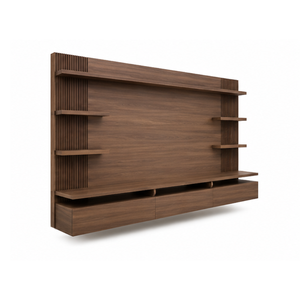 Meuble TV mural moderne en teck sur mesure, armoire de divertissement flottante pour hôtel, maison, appartement, villa et grands projets d'aménagement intérieur - Product Image 5