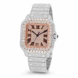 Reloj de Cuarzo para Hombre de Lujo, Dos Tonos, con Diamantes Moissanite, Caja Cuadrada de Acero Inoxidable, Esfera Romana, Estilo Hip Hop, Resistente al Agua 3BAR - Product Image 1