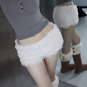 Shorts de Algodón con Forro Sherpa para Mujer, con Ribete de Piel Sintética, Cintura Alta, Bolsillos Laterales, Cordón Ajustable, Ropa Cómoda para Invierno, Secado Rápido - Product Image 3