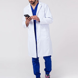Bata de Laboratorio para Hombre, Blanca, de Algodón y Poliéster, Manga Larga, Uniforme de Hospital con Bolsillos y Cierre de Botones - Product Image 2
