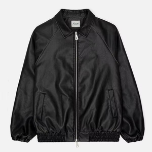 Vintage Vegan Leather <b>Jacket</b>-Windproof Waterproof Breathable Men's Full Sleeve All Seasons - Product Image 1