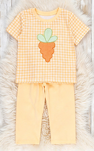 Robe trapèze sans manches en coton 100% à carreaux orange avec broderie carotte et nœuds pour cheveux, tenue printemps-été-automne pour filles - Product Image 4