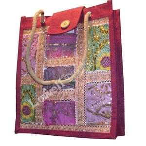 Sac fourre-tout en toile Lowell Craft de style bohème avec broderie et patchwork, doublure en coton, idéal pour le shopping - Product Image 4