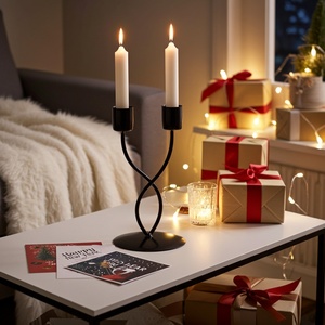 Black Powder Coated 2 Light Candelabra Minimalist Twisted Metal Taper <b>Candlestick</b> <b>Holder</b> For Tabletop Wedding & Home Decoration - Product Image 1