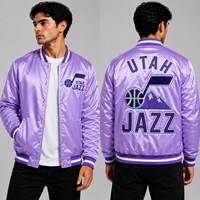 Veste universitaire personnalisée San Antonio Spurs en satin argenté et noir, logo brodé, style bomber, pour hommes, vente en gros, OEM, vêtements d'équipe, streetwear