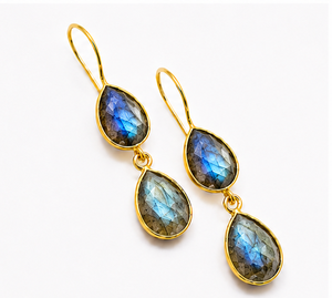 Labradorite Teardrop <b>Dangle</b> <b>Earrings</b> 925 Sterling <b>Silver</b> Gold Plated | Natural Pear Gemstone Drop <b>Earrings</b> | Handmade Gift - Product Image 2
