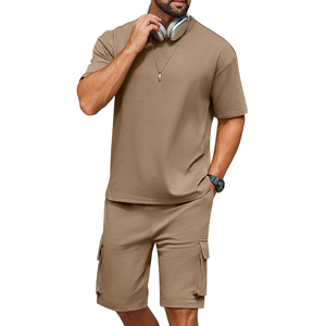 Nuevo Conjunto de Verano para Hombre, 2 Piezas, Color Sólido, Manga Corta, Estilo Casual, Corte Holgado, para Uso en Interiores - Product Image 6