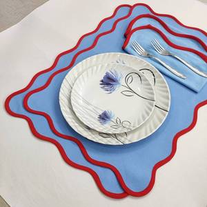 Table mat Scallop <b>Placemats</b> and Napkins light blue ,Table Linens Piping Napkins fathers day giftwashable rustic kitchen decor - Product Image 4