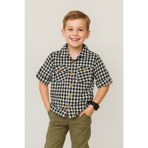 Casual Boys Micro-<b>Checked</b> Cotton <b>Shirt</b> in <b>Black</b> & <b>White</b> - Product Image 5