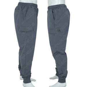 Jogging de sport pour homme en coton fuselé gris foncé avec logo personnalisé, style hip-hop, légers, avec poignets élastiques et fermeture éclair - Product Image 3