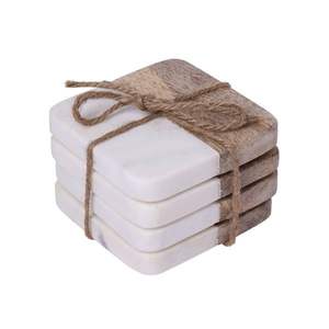 Ensemble de sous-verres en marbre et bois de qualité supérieure - Sous-verres ronds modernes et luxueux durables pour les événements festifs à domicile et les cadeaux - Product Image 6