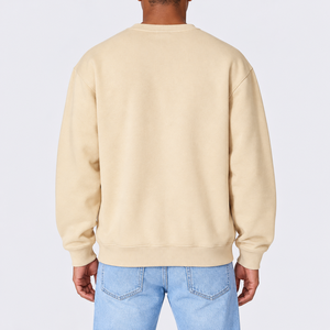 เสื้อสเวตเชิ้ตคอกลมสีเบจสำหรับผู้ชาย ผ้าฝ้ายทรงโอเวอร์ไซส์ สวมใส่สบาย ระบายอากาศได้ดี เหมาะสำหรับฤดูหนาว น้ำหนัก 240 กรัม สีพื้น - Product Image 2