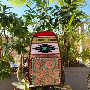 New Western Stylish Hot Fashion Real Hand Tooled Aztec Leather <b>Backpack</b> Stylish Carving Leather Hand Kilim Indian Style <b>Backpack</b> - Product Image 3